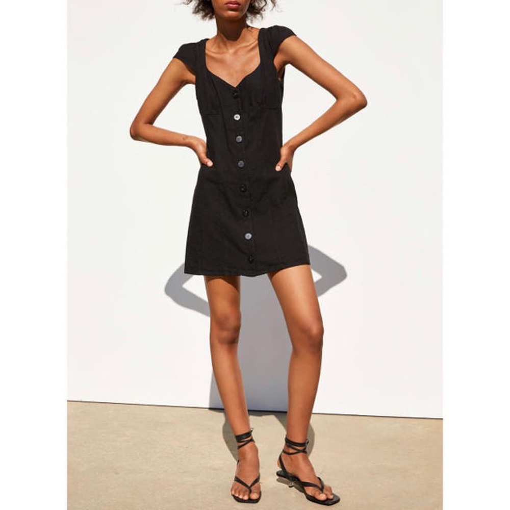 Zara Black Mini Button Down Dress